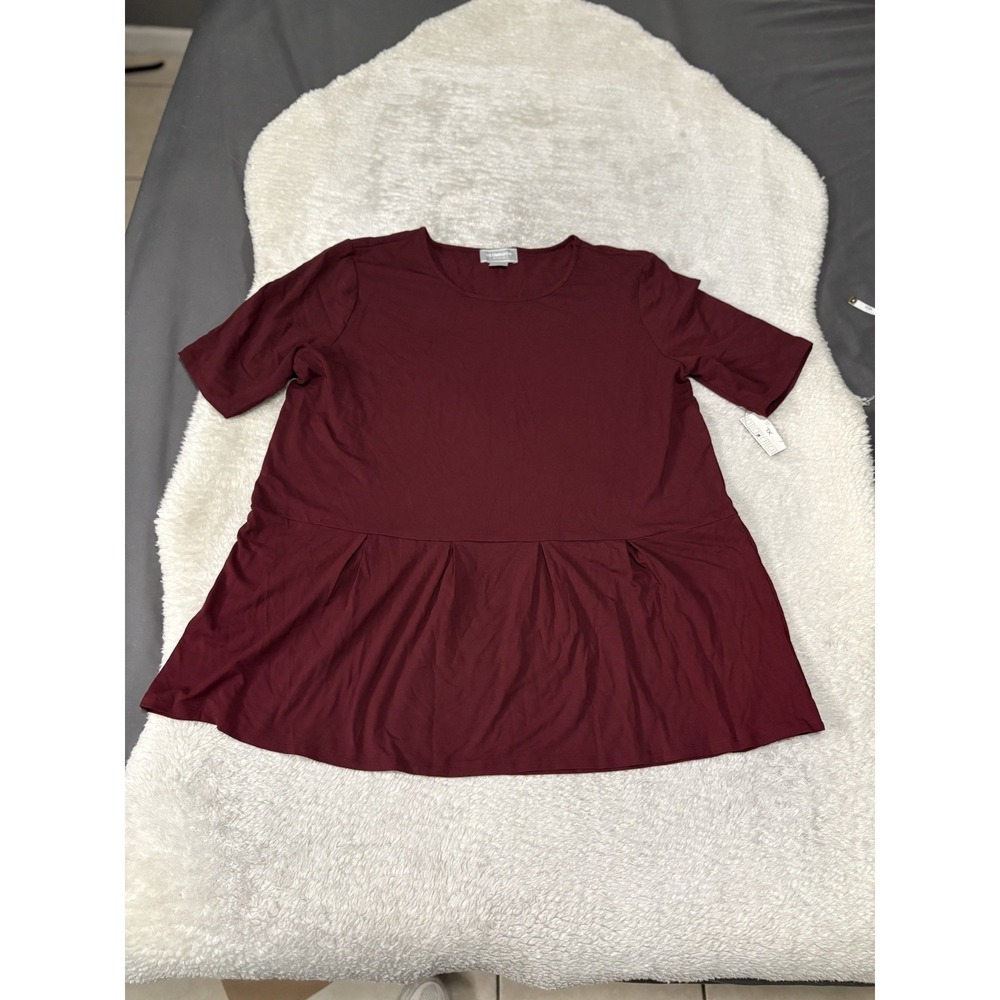 New Liz Claiborne Studio Maroon Women's Short Sleeve Top Size XL Shirt